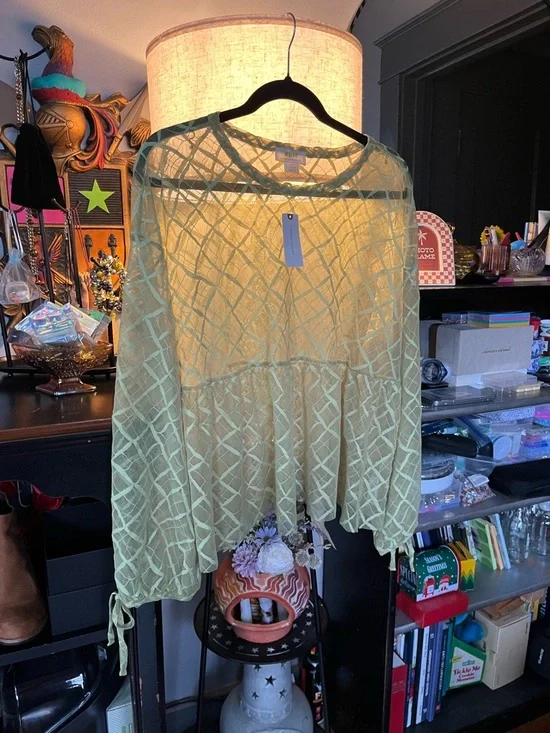 NWT Green Maeve Sheer Babydoll Layering Top - Picture 12 of 14